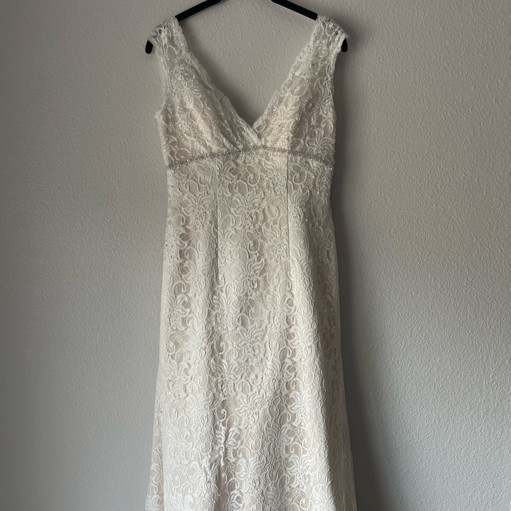 David's Bridal All Over Beaded Lace Trumpet Wedding Dress
